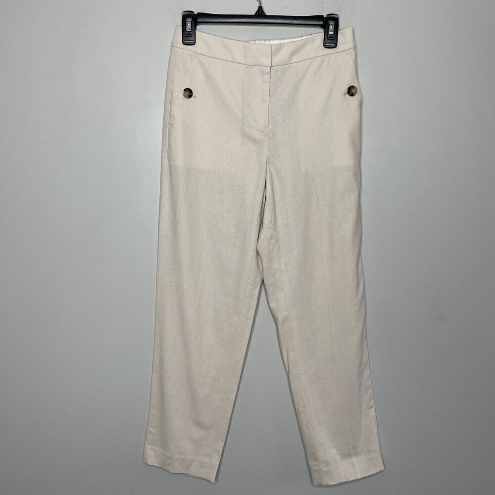 J.CREW Pants Women 2 Beige Linen Cotton Sailor Elastic-Back BO902